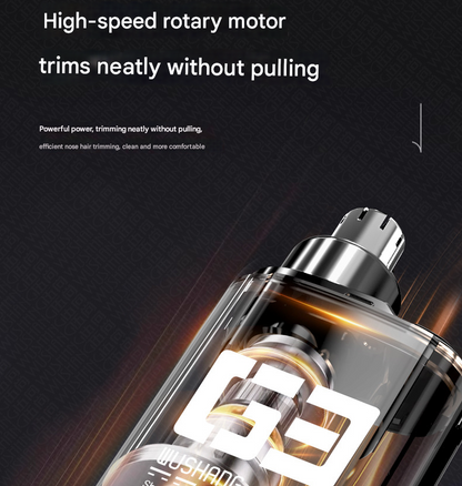 Black Painless Electric Nose & Ear Hair Trimmer - USB-C Rechargeable Grooming Tool with LED Battery Display for Men and Women