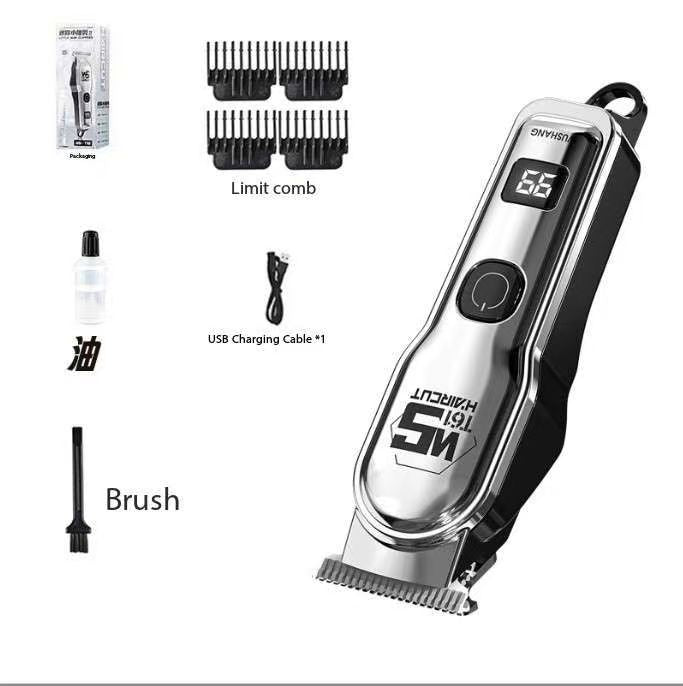 Silver Professional Cordless Hair Clippers - USB Rechargeable Trimmer with LED Display for Barbers & Home Grooming