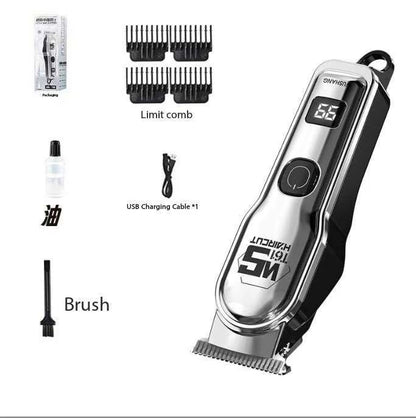 Silver Professional Cordless Hair Clippers - USB Rechargeable Trimmer with LED Display for Barbers & Home Grooming