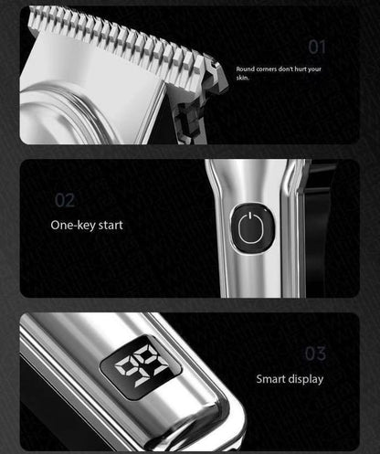 Silver Professional Cordless Hair Clippers - USB Rechargeable Trimmer with LED Display for Barbers & Home Grooming