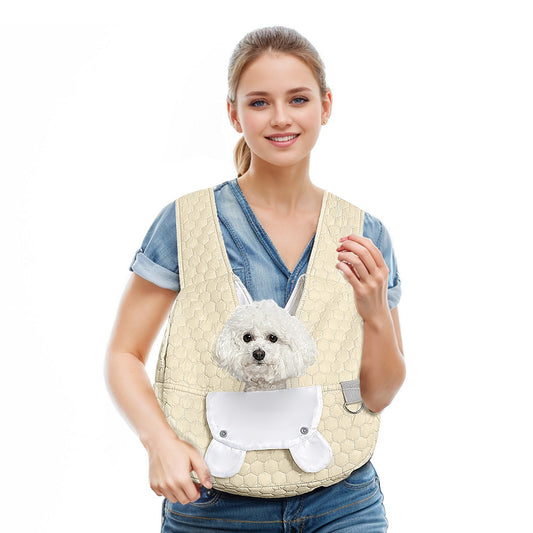 Khaki Hands-Free Quilted Pet Carrier Sling - Soft & Comfortable Front Pack for Small Dogs and Cats