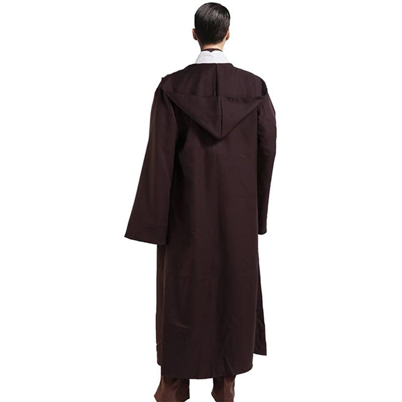 Brown Shadow Wanderer Hooded Cape - Premium Velvet Robe for Jedi, Wizard & Medieval Cosplay