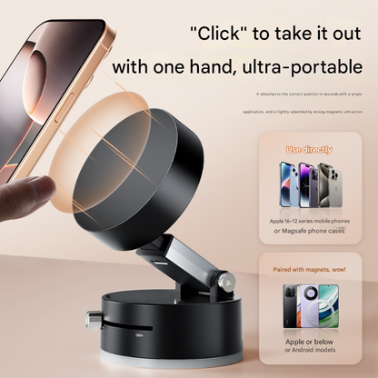 White Multi-Functional Vacuum Suction Cup Stand - Foldable, Extendable Kitchen Lazy Person's Dual-Sided Magnetic Phone Holder