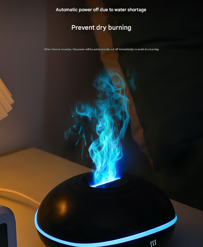 Wood grain Mini USB Aromatherapy Diffuser with Flame Projection - Portable Humidifier for Home and Car Use