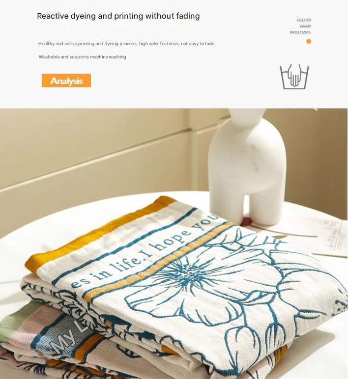 Flower Fairy 40S Pure Cotton Gauze Bath Towel - Extra Large, Thick, Soft, and Highly Absorbent for Adults