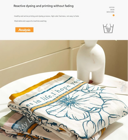 Flower Fairy 40S Pure Cotton Gauze Bath Towel - Extra Large, Thick, Soft, and Highly Absorbent for Adults