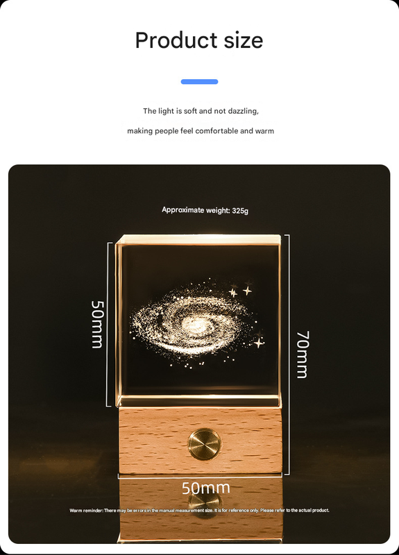 Milky Way Luminous 3D Crystal Cube Night Light - Laser Engraved Artwork with Solid Wood Base