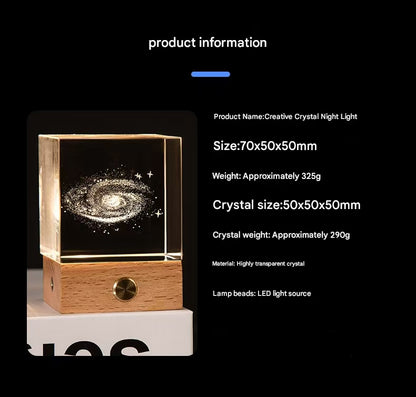 The Moon Luminous 3D Crystal Cube Night Light - Laser Engraved Artwork with Solid Wood Base