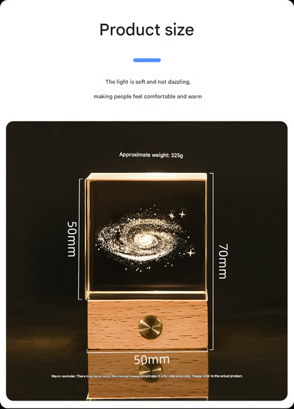 Stroll through the starry sky Luminous 3D Crystal Cube Night Light - Laser Engraved Artwork with Solid Wood Base