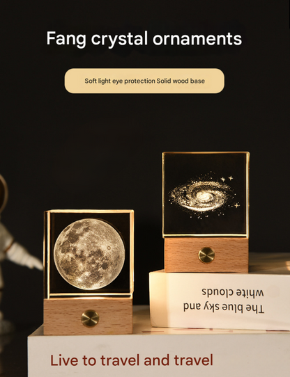 Constellation Luminous 3D Crystal Cube Night Light - Laser Engraved Artwork with Solid Wood Base