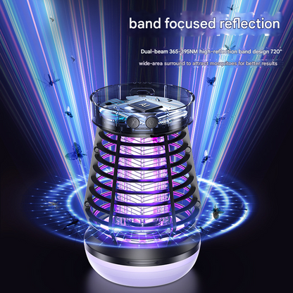 Black Rechargeable 3-in-1 Bug Zapper Lantern - Portable UV Mosquito Killer with Camping Light & SOS Mode