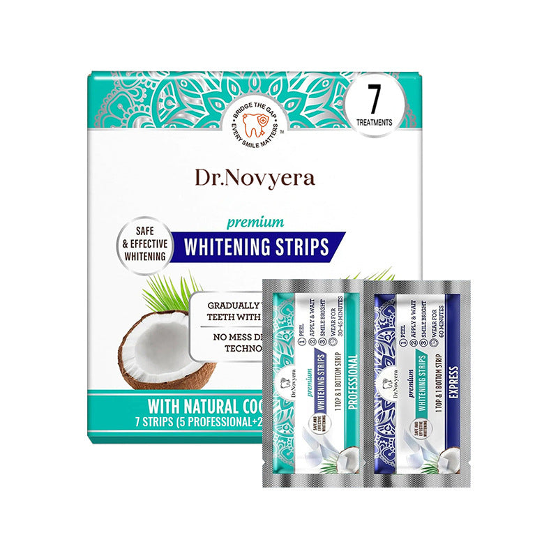 Dr. Novyera Premium Whitening Strips - Coconut Oil Infused for Effective Tooth Stain Removal & Gentle Care - 7 Treatments (5 Professional + 2 Express)