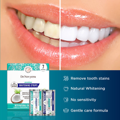 Dr. Novyera Premium Whitening Strips - Coconut Oil Infused for Effective Tooth Stain Removal & Gentle Care - 7 Treatments (5 Professional + 2 Express)