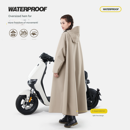 Khaki Long Full-Body Waterproof Raincoat for Electric Scooters & Motorcycles - Men's and Women's Riding Poncho with Adjustable Hood and Sleeve Design(M)