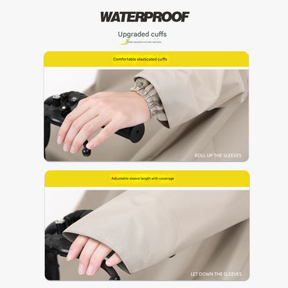 Khaki Long Full-Body Waterproof Raincoat for Electric Scooters & Motorcycles - Men's and Women's Riding Poncho with Adjustable Hood and Sleeve Design(M)