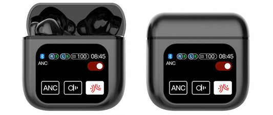 TWS Bluetooth Earbuds with 1.9 HD Touch Screen Case - ANC/ENC Noise Reduction(Black)"