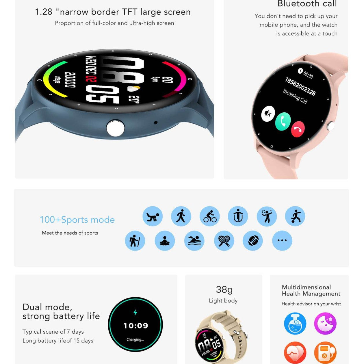 Feature-Rich Smartwatch: 1.28 HD Display  Bluetooth Calling Extensive Sports Tracking (black)"