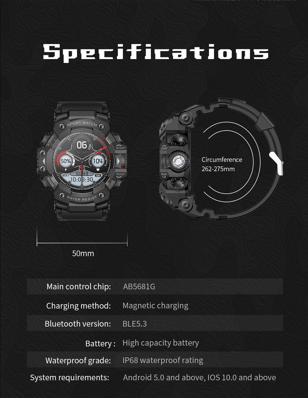 Rugged Outdoor Sport Smartwatch - HD Display, Compass, Flashlight, 100+ Sports Modes, Health Monitoring & Bluetooth Calls(Camouflage blue)