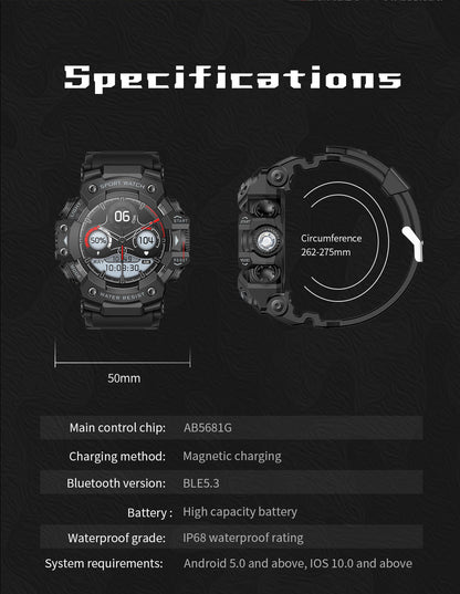 Rugged Outdoor Sport Smartwatch - HD Display, Compass, Flashlight, 100+ Sports Modes, Health Monitoring & Bluetooth Calls(Denim blue)