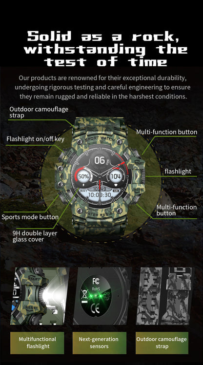 Rugged Outdoor Sport Smartwatch - HD Display, Compass, Flashlight, 100+ Sports Modes, Health Monitoring & Bluetooth Calls(Denim blue)