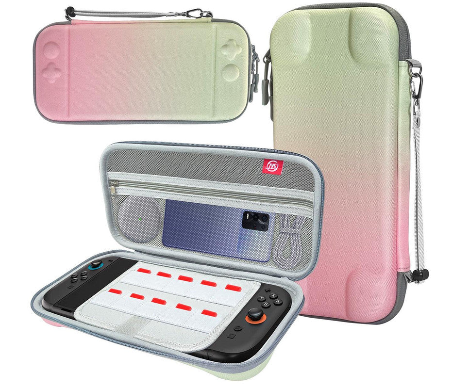 Portable Hard Shell Travel Case for Nintendo Switch/Switch Lite/OLED - Game Card Slots & Accessory Pocket(Gradient pink and green)