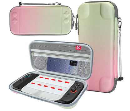 Portable Hard Shell Travel Case for Nintendo Switch/Switch Lite/OLED - Game Card Slots & Accessory Pocket(Gradient pink and green)