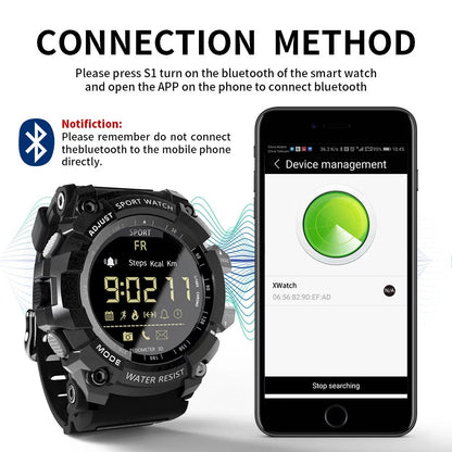 Rugged Sports Smartwatch - 50M Waterproof, 24H 3D Pedometer, Bluetooth Notifications & Long Battery Life(Black with white text)