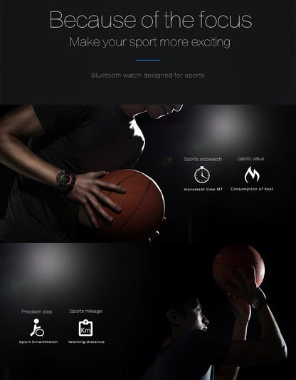 Rugged Sports Smartwatch - 50M Waterproof, 24H 3D Pedometer, Bluetooth Notifications & Long Battery Life(Black with white text)