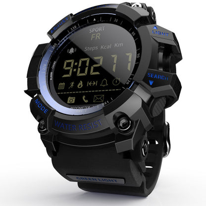 Rugged Sports Smartwatch - 50M Waterproof, 24H 3D Pedometer, Bluetooth Notifications & Long Battery Life(Black with blue text)