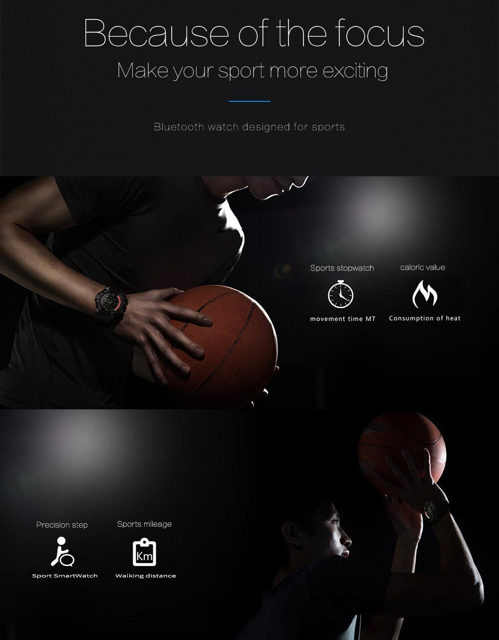 Rugged Sports Smartwatch - 50M Waterproof, 24H 3D Pedometer, Bluetooth Notifications & Long Battery Life(Black with blue text)