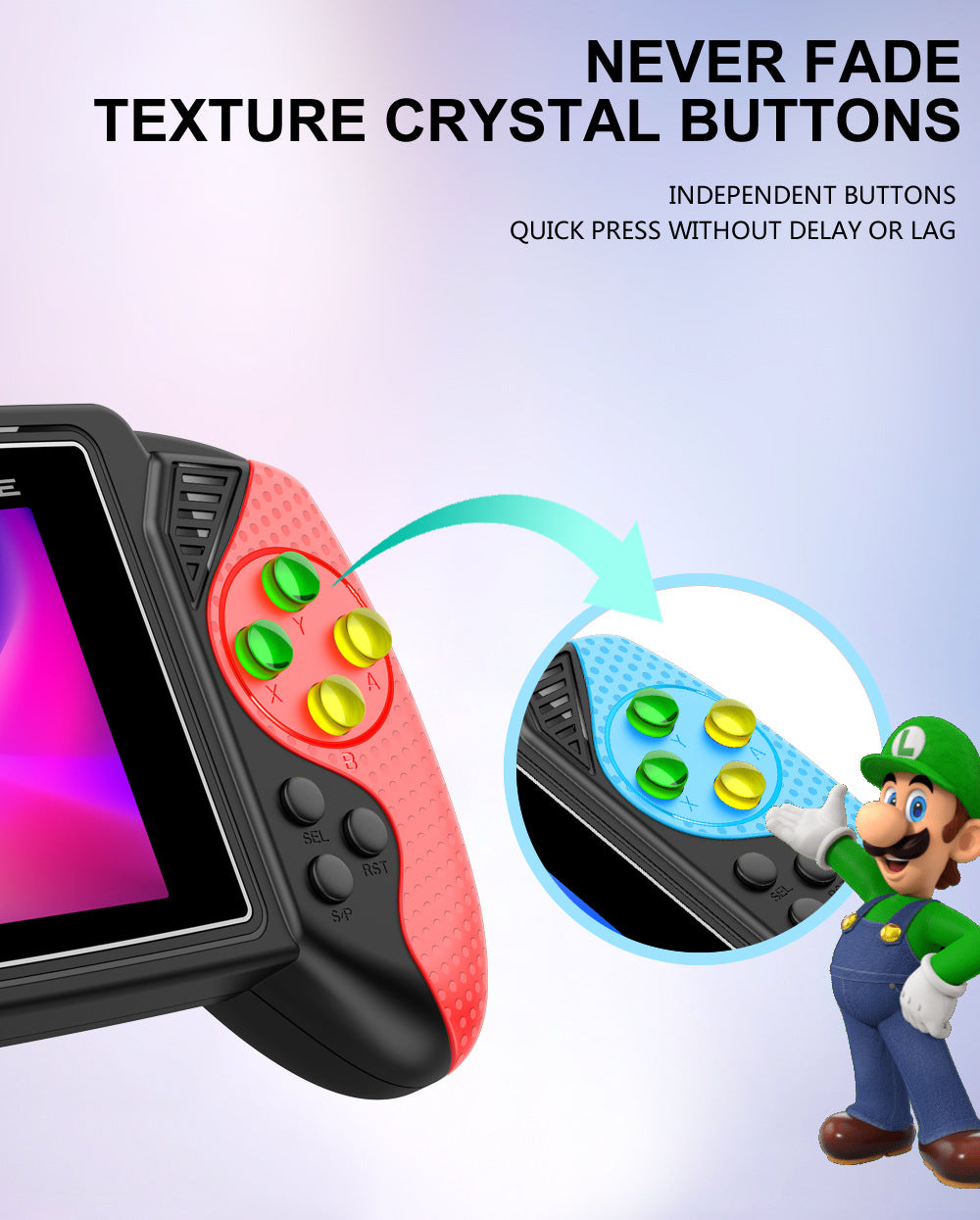 S7 Trendy Joystick Handheld Game Console - 620 Built-in Games, TV Output, Crystal Buttons & 2-Player Support(white)