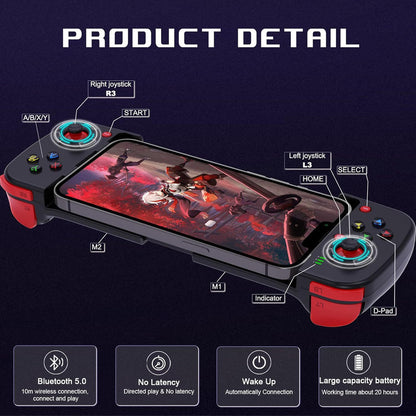 Portable Telescopic Mobile Game Controller - Bluetooth 5.0, iOS/Android/PC Compatible, 400mAh Battery(blue and red)