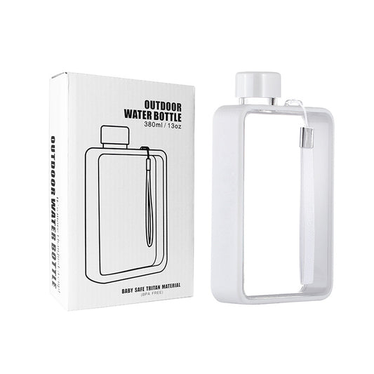 Slim Tritan Flat Water Bottle - 380ml BPA-Free, Leakproof with Leather-Textured Sleeve & Strap(white)