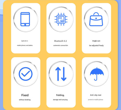 Foldable Desktop Phone Stand with Bluetooth 5.3 Speaker - Adjustable Angle & Height, TF/Line-In(black)