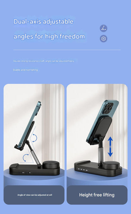 Foldable Desktop Phone Stand with Bluetooth 5.3 Speaker - Adjustable Angle & Height, TF/Line-In(black)