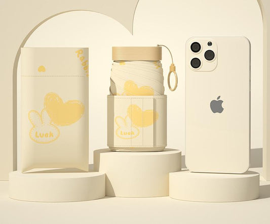 Ultra-Compact 7-Fold Folding Umbrella - UPF50+ Sun Protection & Portable Clip Design(Beige)