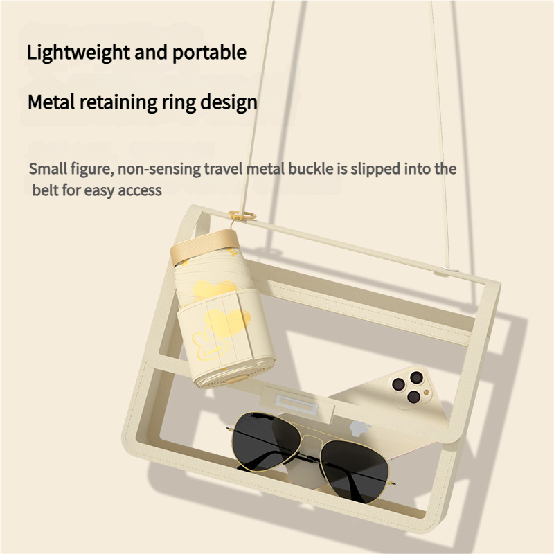 Ultra-Compact 7-Fold Folding Umbrella - UPF50+ Sun Protection & Portable Clip Design(Beige)