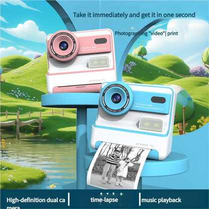 Kids Instant Print Camera - Creative Drawing & Photo Fun with Thermal Printing(Blue+32GB memory card)