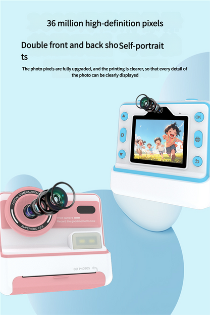 Kids Instant Print Camera - Creative Drawing & Photo Fun with Thermal Printing(Blue+32GB memory card)