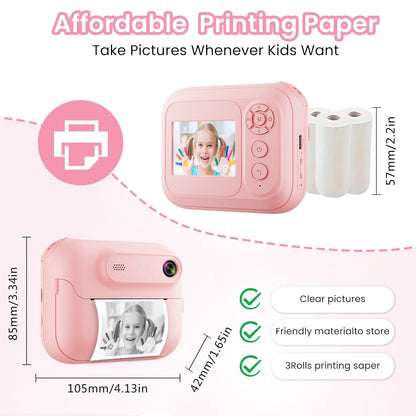 Kids Multi-Functional Camera Toy - Instant B&W Printing & Creative Stickers(white)