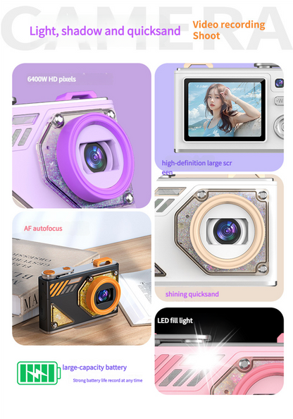 Glitter Sand Design 64MP HD Digital Camera with LED Fill Light & Auto Focus(pink)