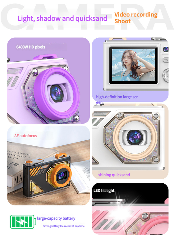 Glitter Sand Design 64MP HD Digital Camera with LED Fill Light & Auto Focus(white)