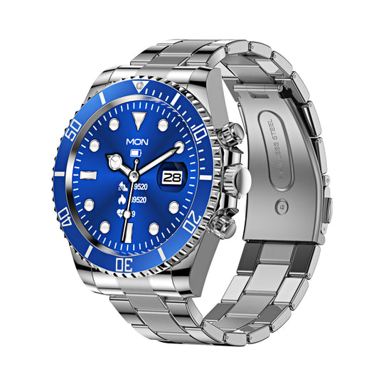 Classic Stainless Steel Smartwatch with Rotating Timer Bezel, Bluetooth Calling & Luminous Display(blue)
