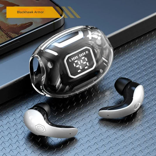 Mecha Style TWS Gaming Earbuds - Bluetooth 5.3, Low Latency, Ear-Hook Design, LED Display Case, Noise Cancelling(black)