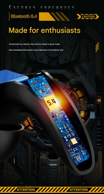 Mecha Style TWS Gaming Earbuds - Bluetooth 5.3, Low Latency, Ear-Hook Design, LED Display Case, Noise Cancelling(black)