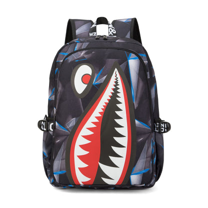 Trendsetter Shark Mouth Print Backpack - Lightweight & Breathable School Bag(Laser Blue)