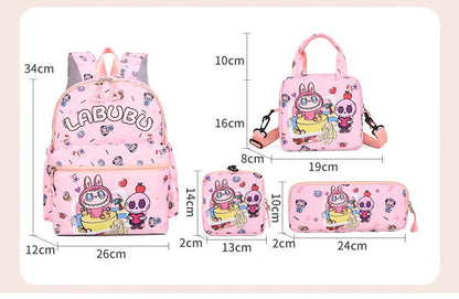 Kids Cartoon Character 3-Piece Backpack Set - Lightweight School Bag with Lunch Bag & Pencil Case(black)