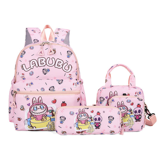 Kids Cartoon Character 3-Piece Backpack Set - Lightweight School Bag with Lunch Bag & Pencil Case(Pink)