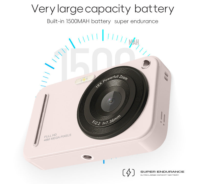 48MP Digital Camera with 16x Zoom & AF Autofocus - Full HD Vlogging Camera for Beginners & Kids(Beige)