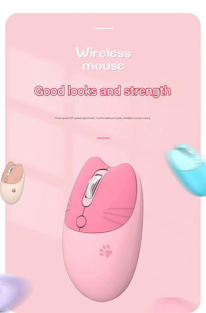 Cute Cat Shaped Wireless Office Mouse - Dual Mode 2.4G/Bluetooth, 3-Level DPI, Silent Click(red)